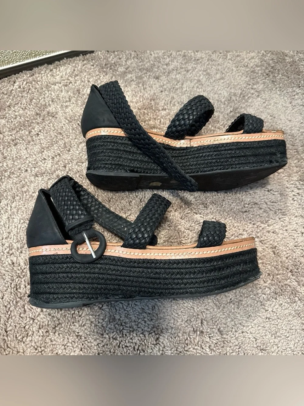 Chinese Laundry Black Braided Platform Sandals with Ankle Strap